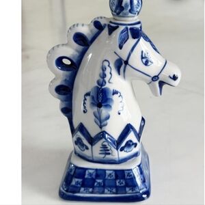 Gzhel porcelain Decanter "Chess Knight" signed by the artist, Russia 1990s